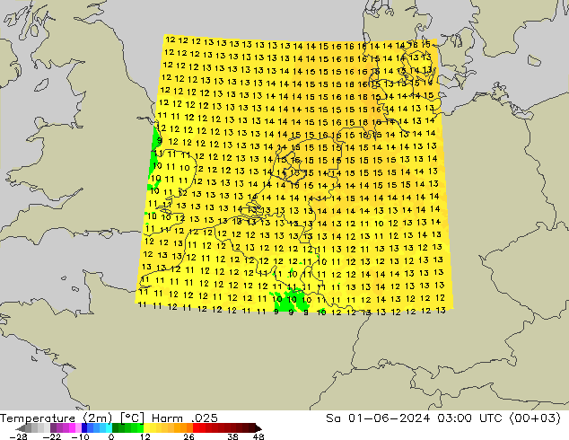 Sıcaklık Haritası (2m) Harm .025 Cts 01.06.2024 03 UTC