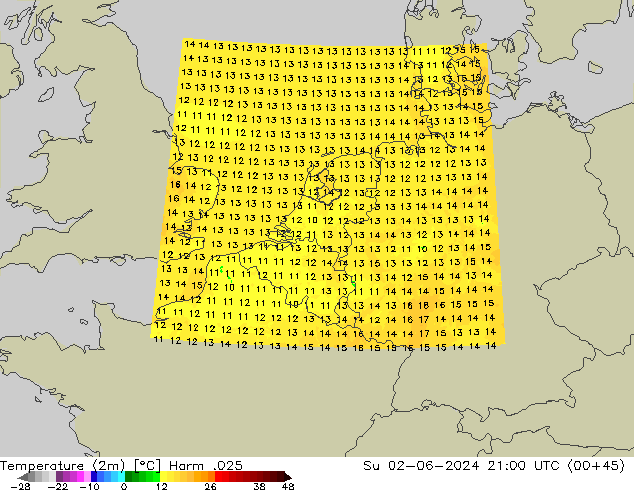 Sıcaklık Haritası (2m) Harm .025 Paz 02.06.2024 21 UTC
