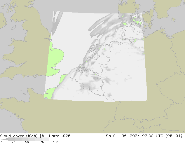 Cloud cover (high) Harm .025 Sa 01.06.2024 07 UTC