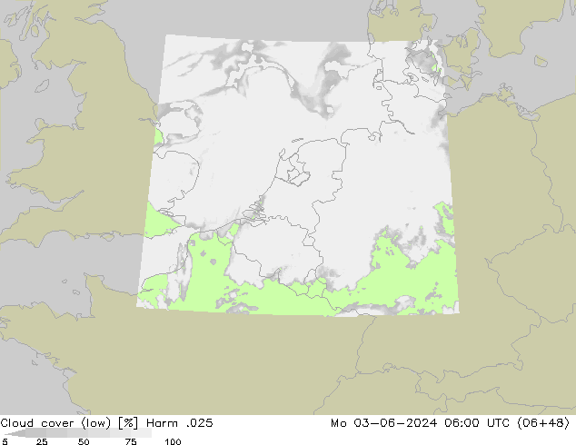 Cloud cover (low) Harm .025 Mo 03.06.2024 06 UTC