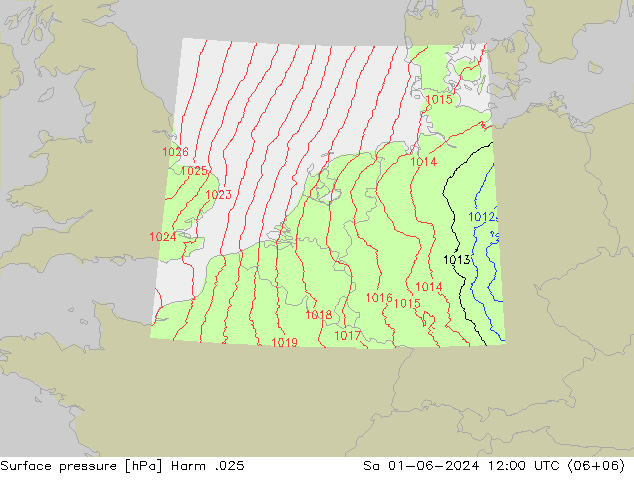 Atmosférický tlak Harm .025 So 01.06.2024 12 UTC