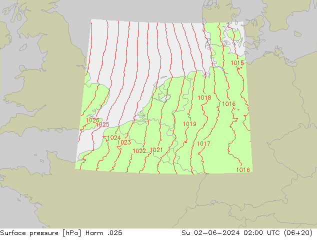 Surface pressure Harm .025 Su 02.06.2024 02 UTC