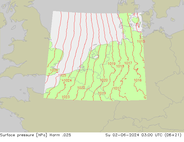 Presión superficial Harm .025 dom 02.06.2024 03 UTC