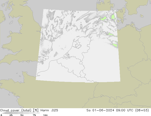 Cloud cover (total) Harm .025 Sa 01.06.2024 09 UTC