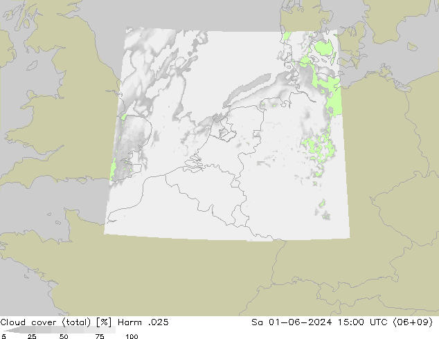 Cloud cover (total) Harm .025 Sa 01.06.2024 15 UTC