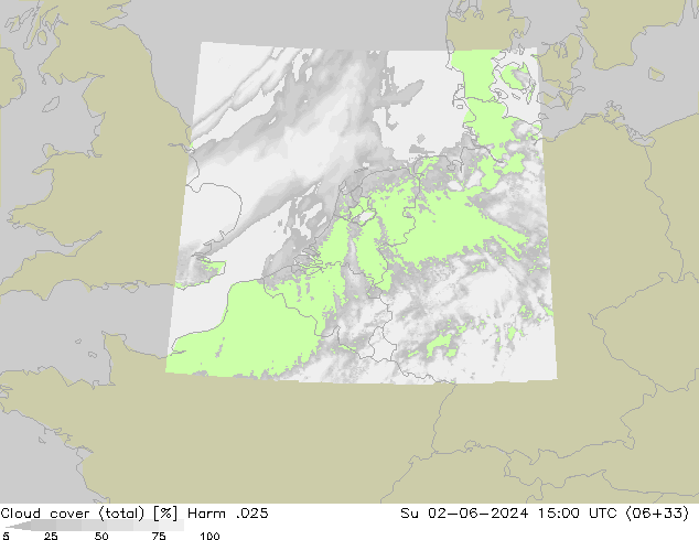 Cloud cover (total) Harm .025 Su 02.06.2024 15 UTC