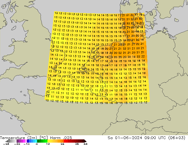 Temperature (2m) Harm .025 So 01.06.2024 09 UTC