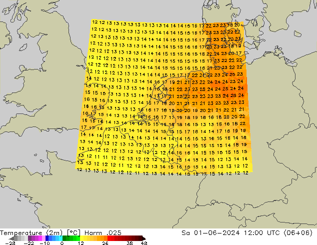 Sıcaklık Haritası (2m) Harm .025 Cts 01.06.2024 12 UTC