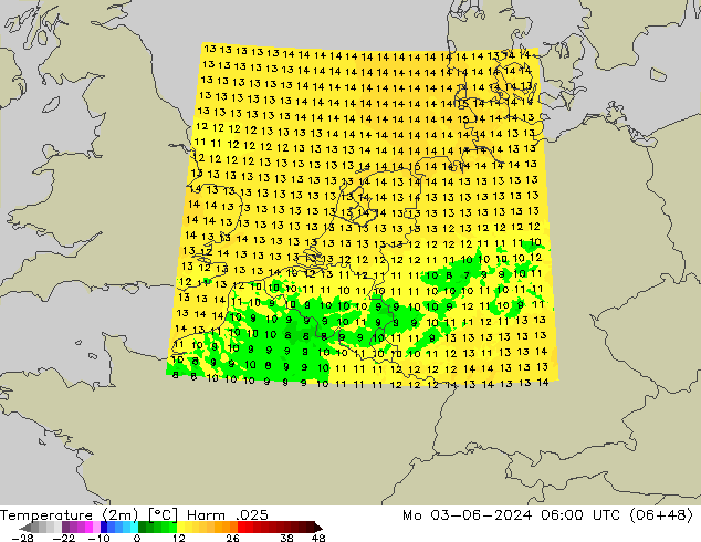 température (2m) Harm .025 lun 03.06.2024 06 UTC