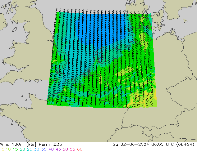 ветер 900 гПа Harm .025 Вс 02.06.2024 06 UTC
