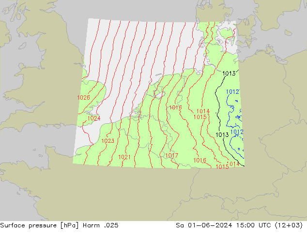 地面气压 Harm .025 星期六 01.06.2024 15 UTC