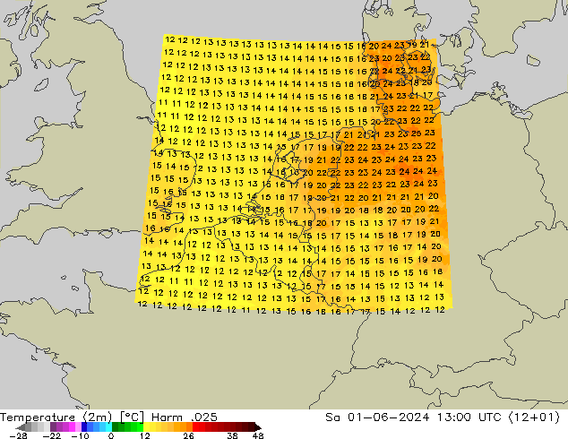 Temperatura (2m) Harm .025 Sáb 01.06.2024 13 UTC