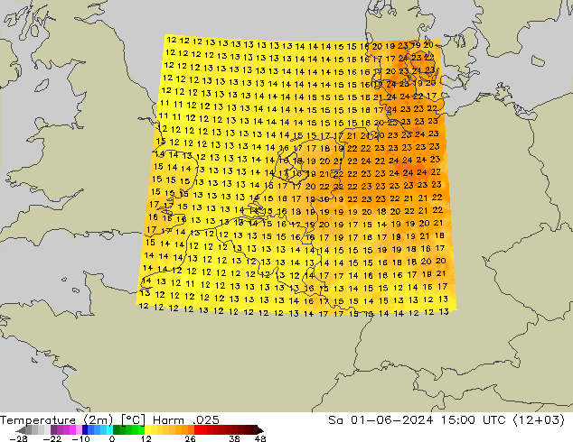 Sıcaklık Haritası (2m) Harm .025 Cts 01.06.2024 15 UTC