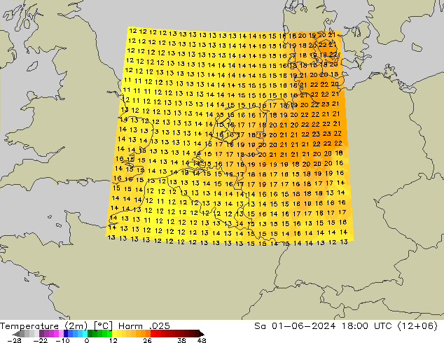 Temperatura (2m) Harm .025 sáb 01.06.2024 18 UTC