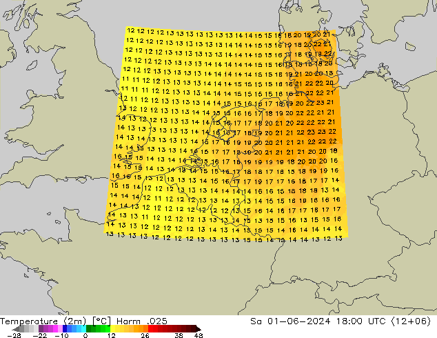 Temperatura (2m) Harm .025 Sáb 01.06.2024 18 UTC