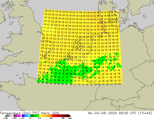 Temperatura (2m) Harm .025 lun 03.06.2024 06 UTC