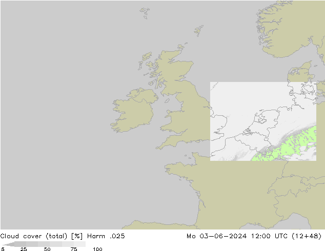 Cloud cover (total) Harm .025 Po 03.06.2024 12 UTC