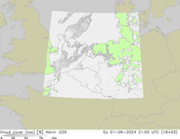 Cloud cover (low) Harm .025 Sa 01.06.2024 21 UTC