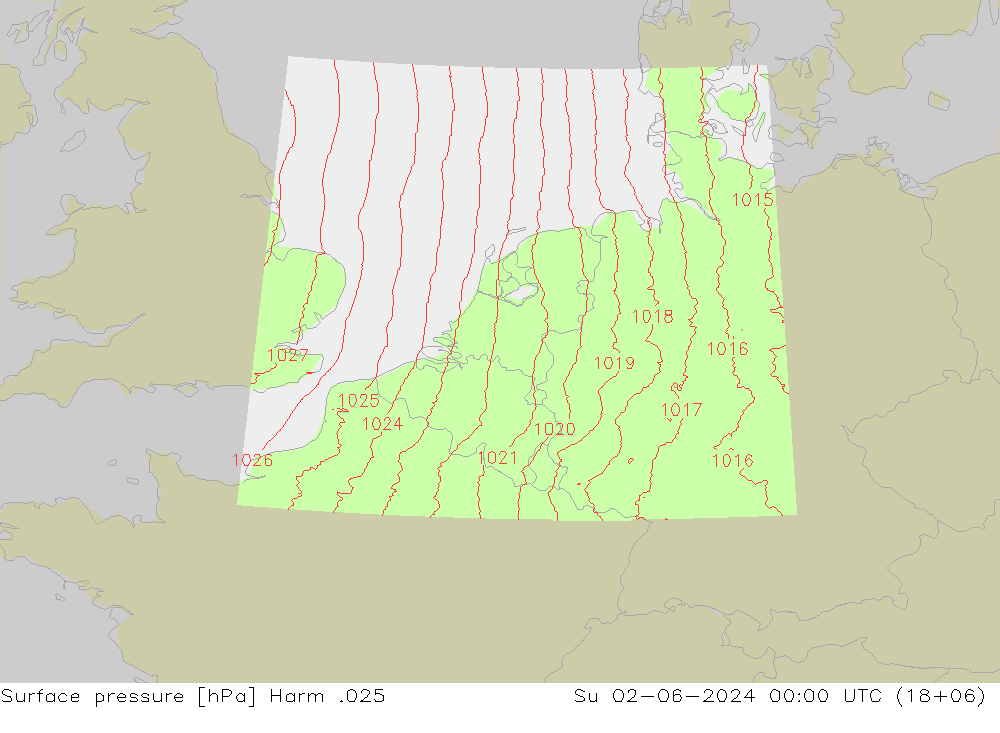 Pressione al suolo Harm .025 dom 02.06.2024 00 UTC