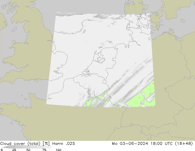 Cloud cover (total) Harm .025 Po 03.06.2024 18 UTC