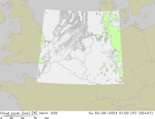 Cloud cover (low) Harm .025 Su 02.06.2024 01 UTC