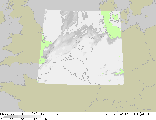 Cloud cover (low) Harm .025 Su 02.06.2024 06 UTC