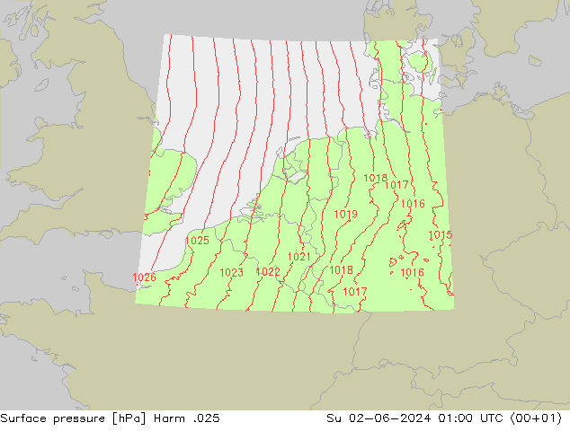 地面气压 Harm .025 星期日 02.06.2024 01 UTC