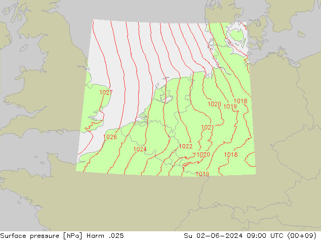 Luchtdruk (Grond) Harm .025 zo 02.06.2024 09 UTC