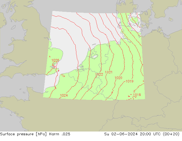 Pressione al suolo Harm .025 dom 02.06.2024 20 UTC