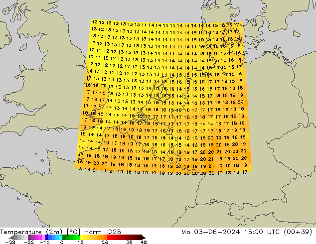 Sıcaklık Haritası (2m) Harm .025 Pzt 03.06.2024 15 UTC