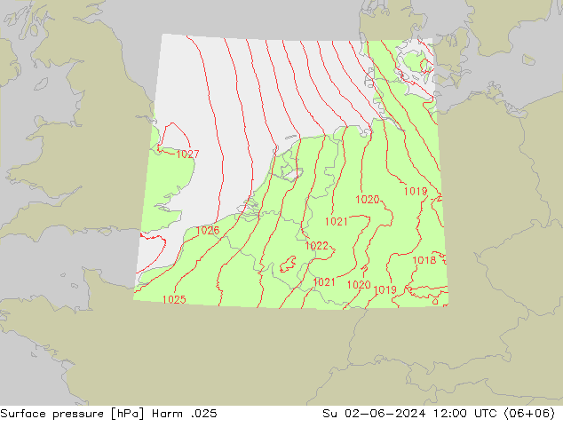 Surface pressure Harm .025 Su 02.06.2024 12 UTC
