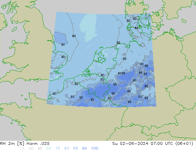 Humidité rel. 2m Harm .025 dim 02.06.2024 07 UTC