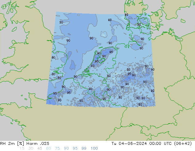 RH 2m Harm .025 Út 04.06.2024 00 UTC