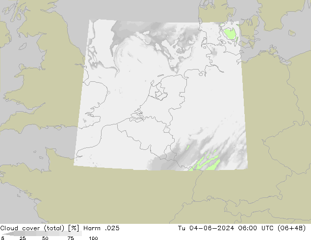 Cloud cover (total) Harm .025 Tu 04.06.2024 06 UTC