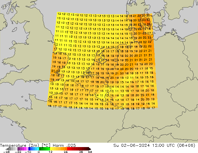 Temperature (2m) Harm .025 Su 02.06.2024 12 UTC