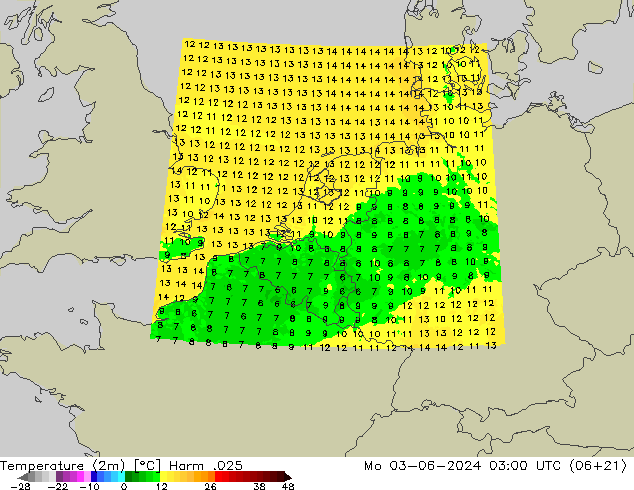 Temperatura (2m) Harm .025 Seg 03.06.2024 03 UTC