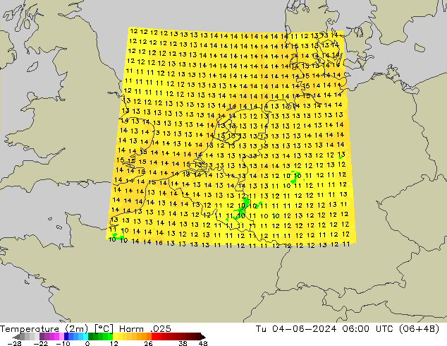 Temperatura (2m) Harm .025 mar 04.06.2024 06 UTC