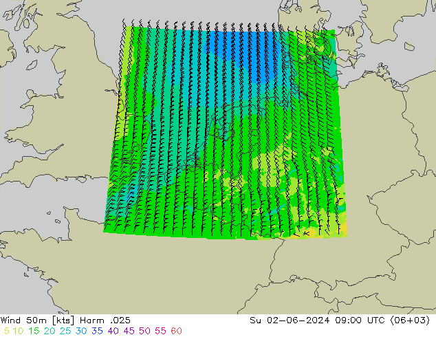 Vento 50 m Harm .025 Dom 02.06.2024 09 UTC