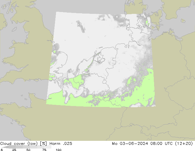 Cloud cover (low) Harm .025 Mo 03.06.2024 08 UTC