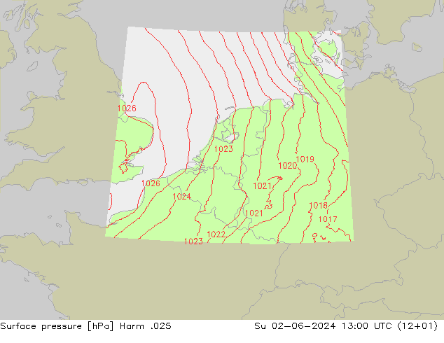 Surface pressure Harm .025 Su 02.06.2024 13 UTC