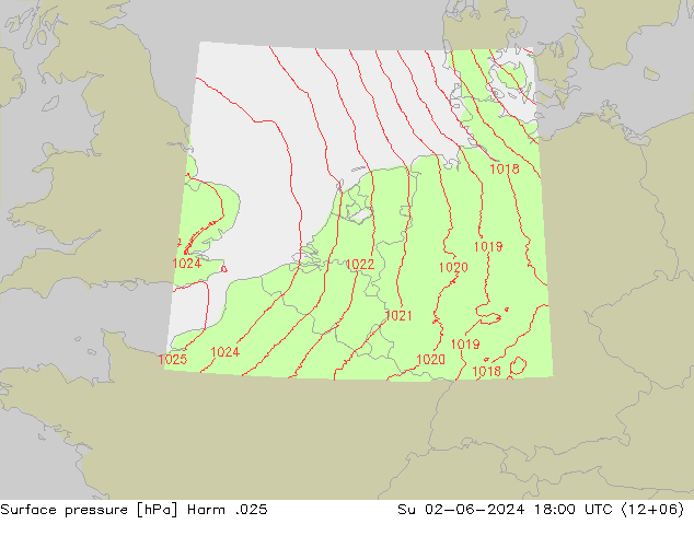 地面气压 Harm .025 星期日 02.06.2024 18 UTC