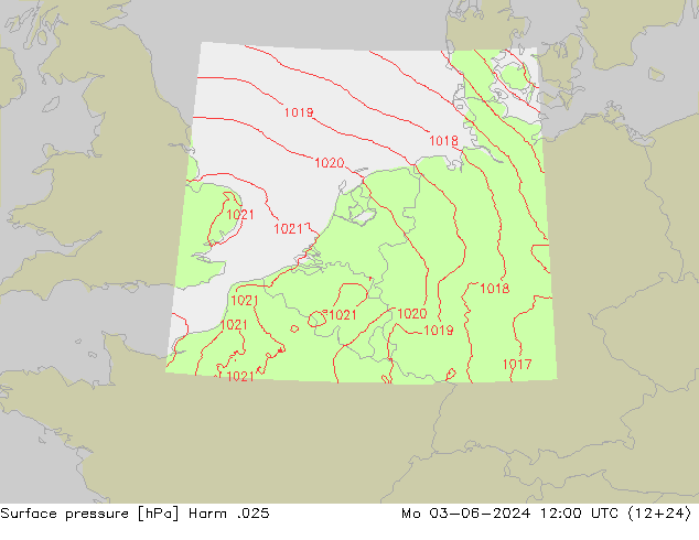 地面气压 Harm .025 星期一 03.06.2024 12 UTC
