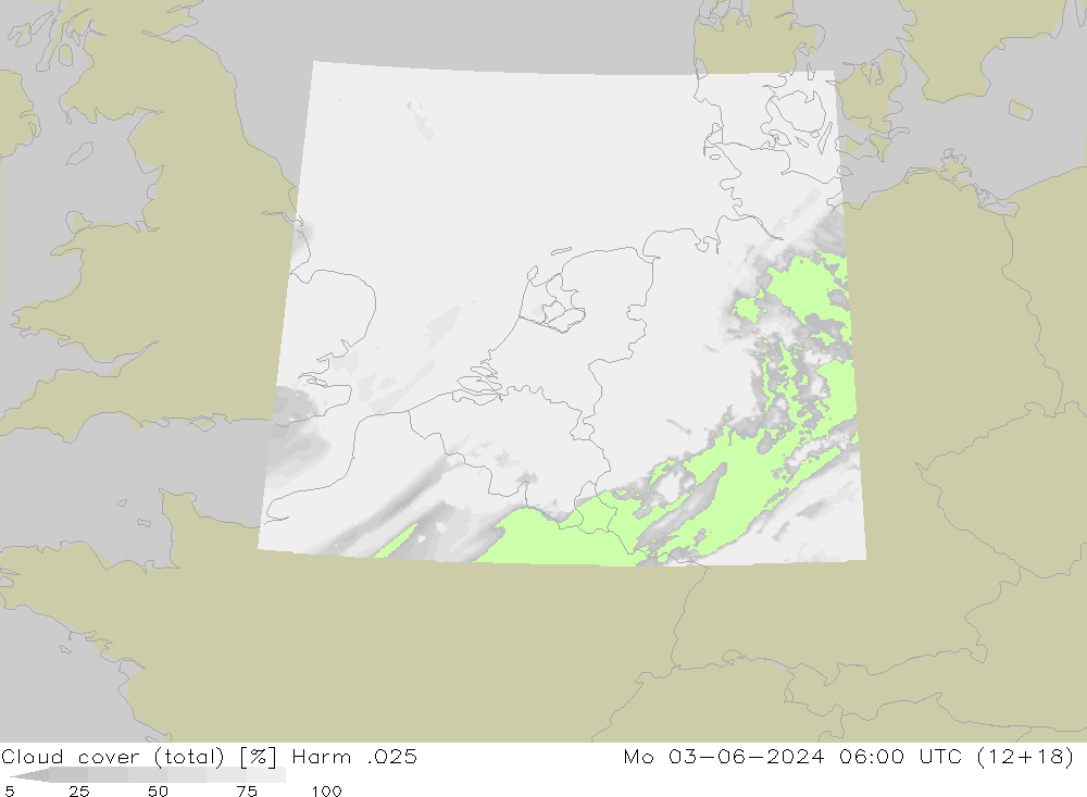 Cloud cover (total) Harm .025 Mo 03.06.2024 06 UTC