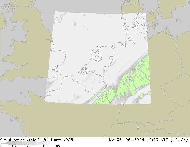 Cloud cover (total) Harm .025 Mo 03.06.2024 12 UTC