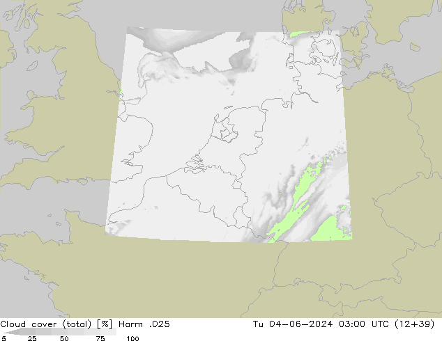 Bewolking (Totaal) Harm .025 di 04.06.2024 03 UTC