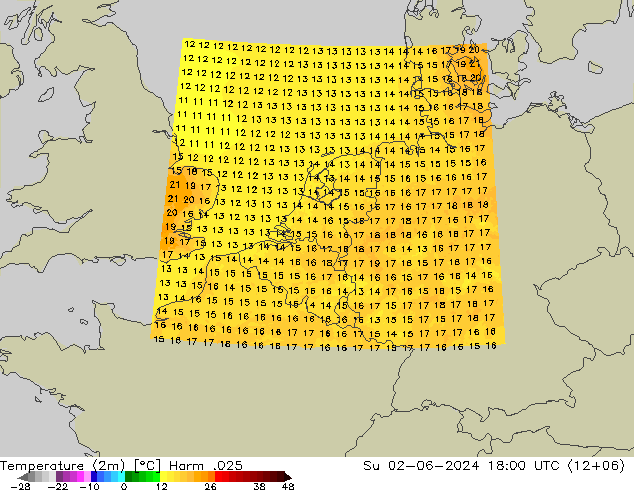 température (2m) Harm .025 dim 02.06.2024 18 UTC