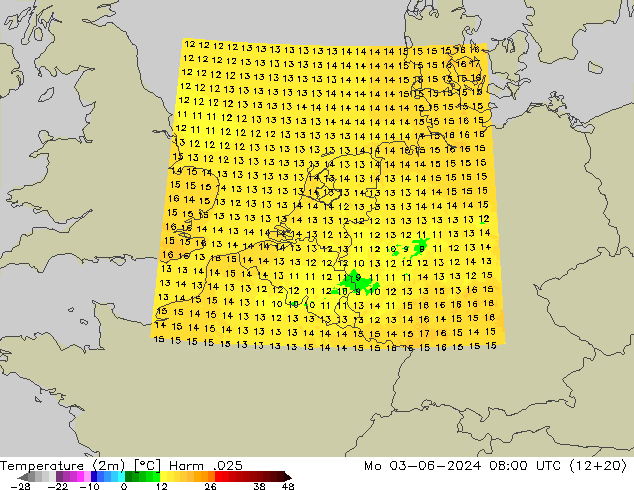 温度图 Harm .025 星期一 03.06.2024 08 UTC