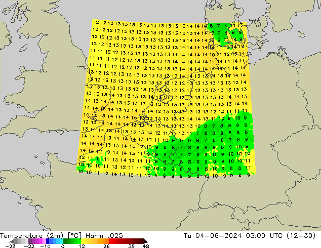 Temperatura (2m) Harm .025 mar 04.06.2024 03 UTC