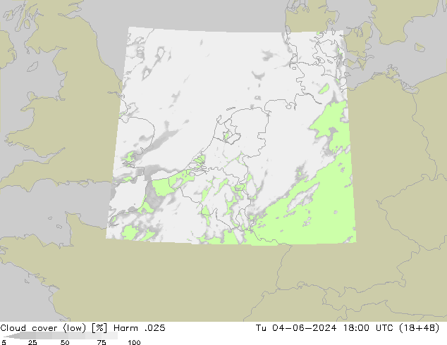 Bewolking (Laag) Harm .025 di 04.06.2024 18 UTC