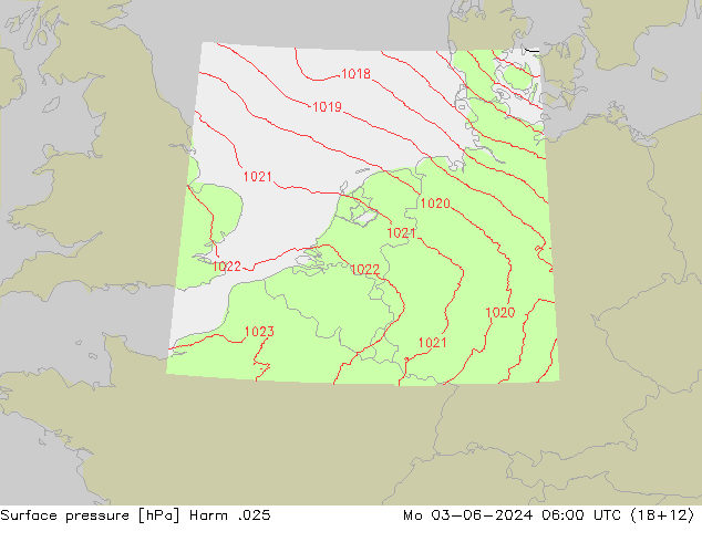 地面气压 Harm .025 星期一 03.06.2024 06 UTC